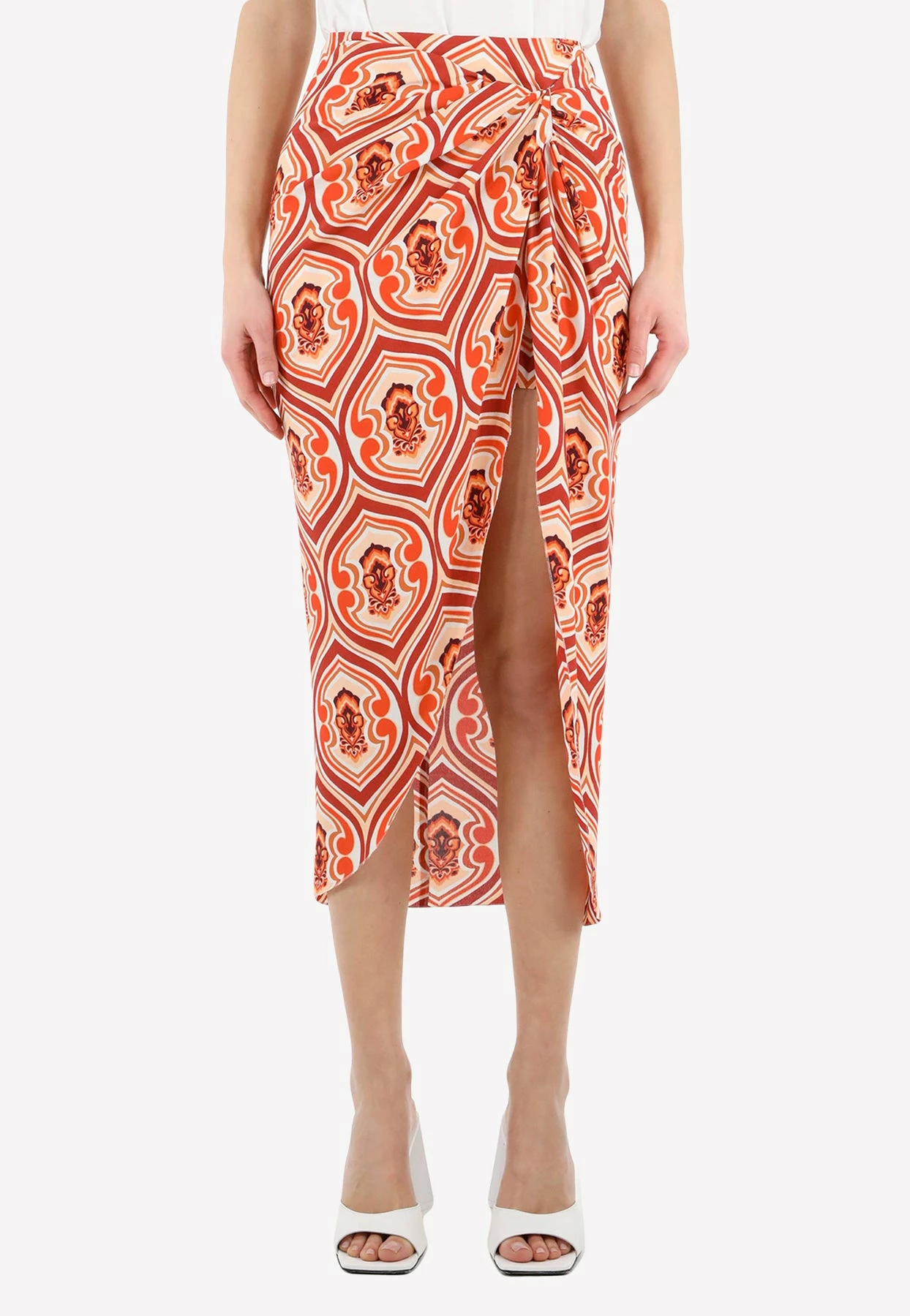 Etro Geometric Print Sarong Skirt Orange 1 Etro Geometric Print Sarong Skirt Orange