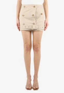 Burberry Buttoned Mini Skirt With Belt Detail Beige