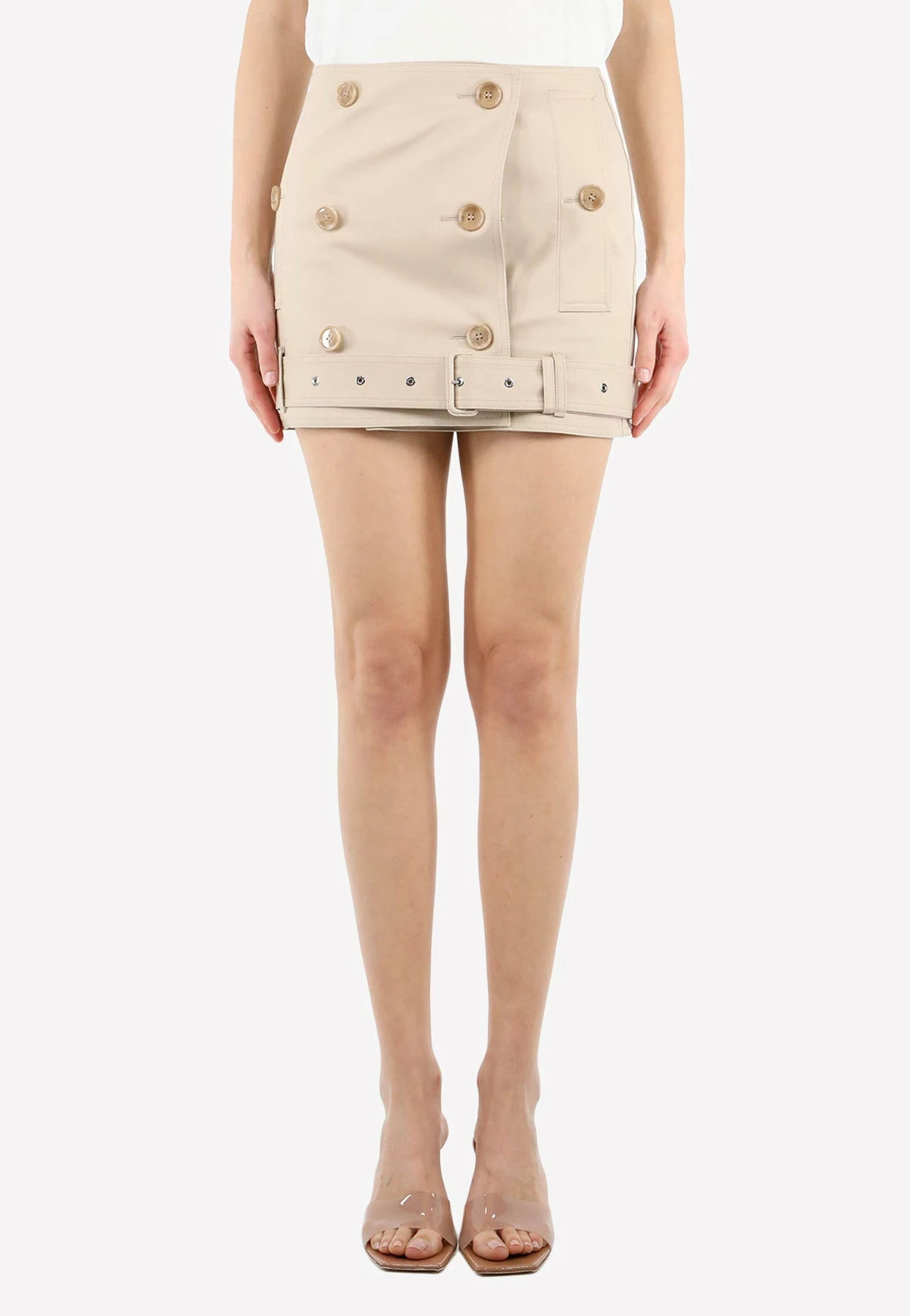 Burberry Buttoned Mini Skirt With Belt Detail Beige 1 Burberry Buttoned Mini Skirt With Belt Detail Beige