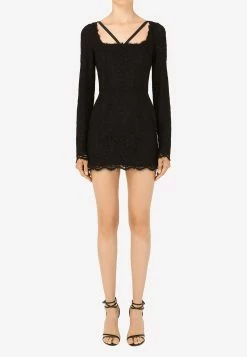 Dolce & Gabbana Mini Long-Sleeved Lace Dress Black