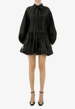 Valentino Washed Taffeta Mini Shirt Dress Black
