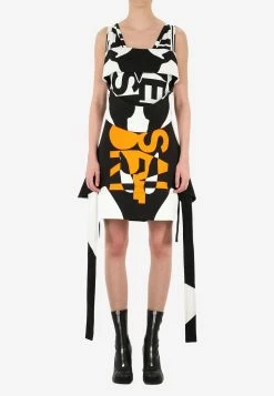 Burberry Printed Mini Dress With Oversized Fringe Monochrome
