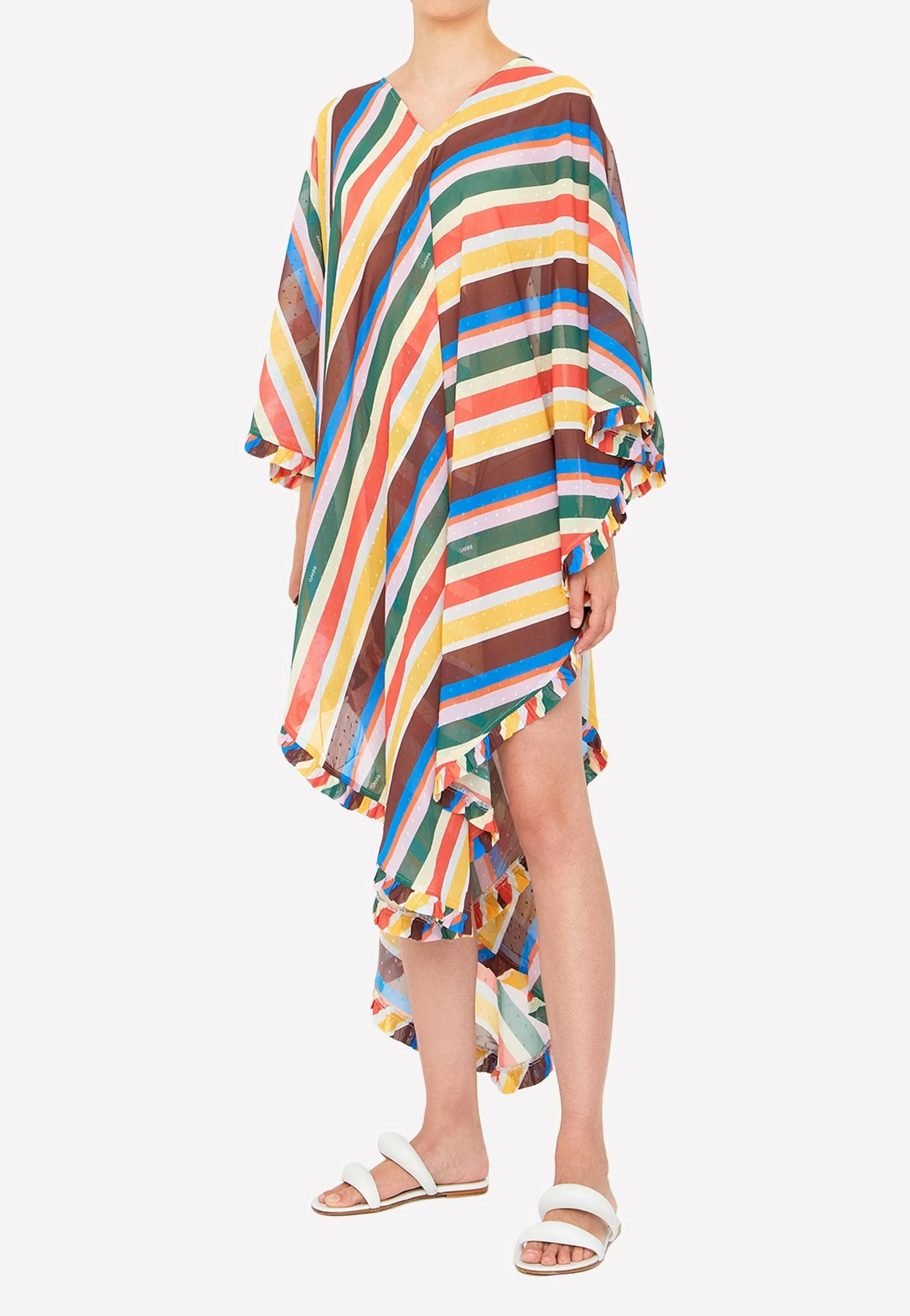GANNI Asymmetric Striped Long-sleeved Beach Dress Multicolor 2 GANNI Asymmetric Striped Long-sleeved Beach Dress Multicolor - Image 2