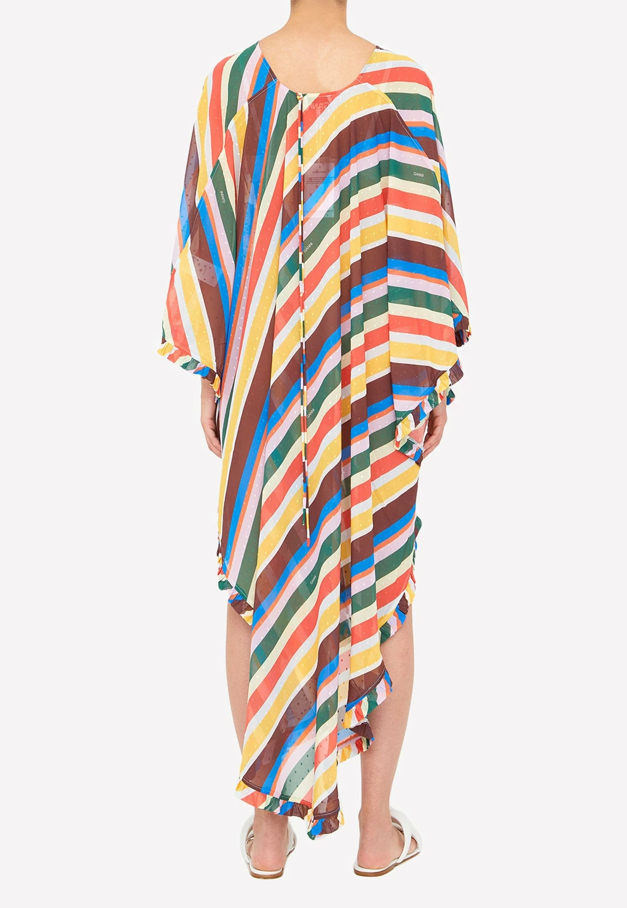 GANNI Asymmetric Striped Long-sleeved Beach Dress Multicolor 4 GANNI Asymmetric Striped Long-sleeved Beach Dress Multicolor - Image 4