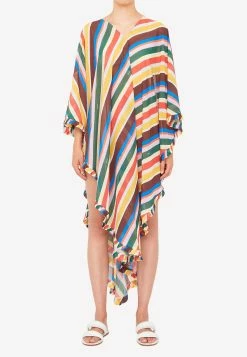 GANNI Asymmetric Striped Long-sleeved Beach Dress Multicolor