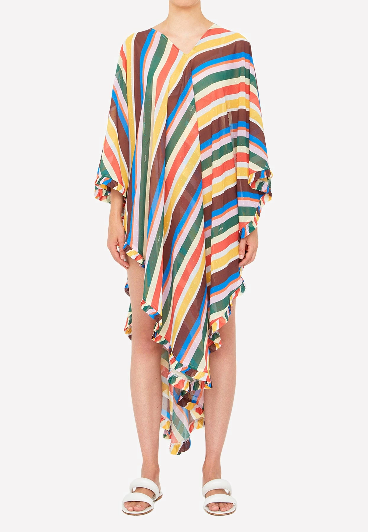 GANNI Asymmetric Striped Long-sleeved Beach Dress Multicolor 1 GANNI Asymmetric Striped Long-sleeved Beach Dress Multicolor