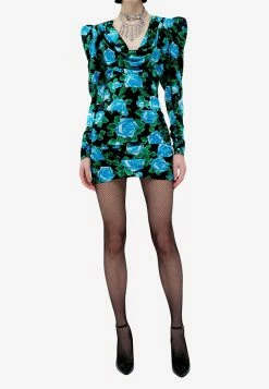 Alessandra Rich Floral Print Silk Mini Dress Multicolor