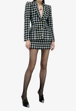 Alessandra Rich Vichy Tweed Mini Skirt Monochrome