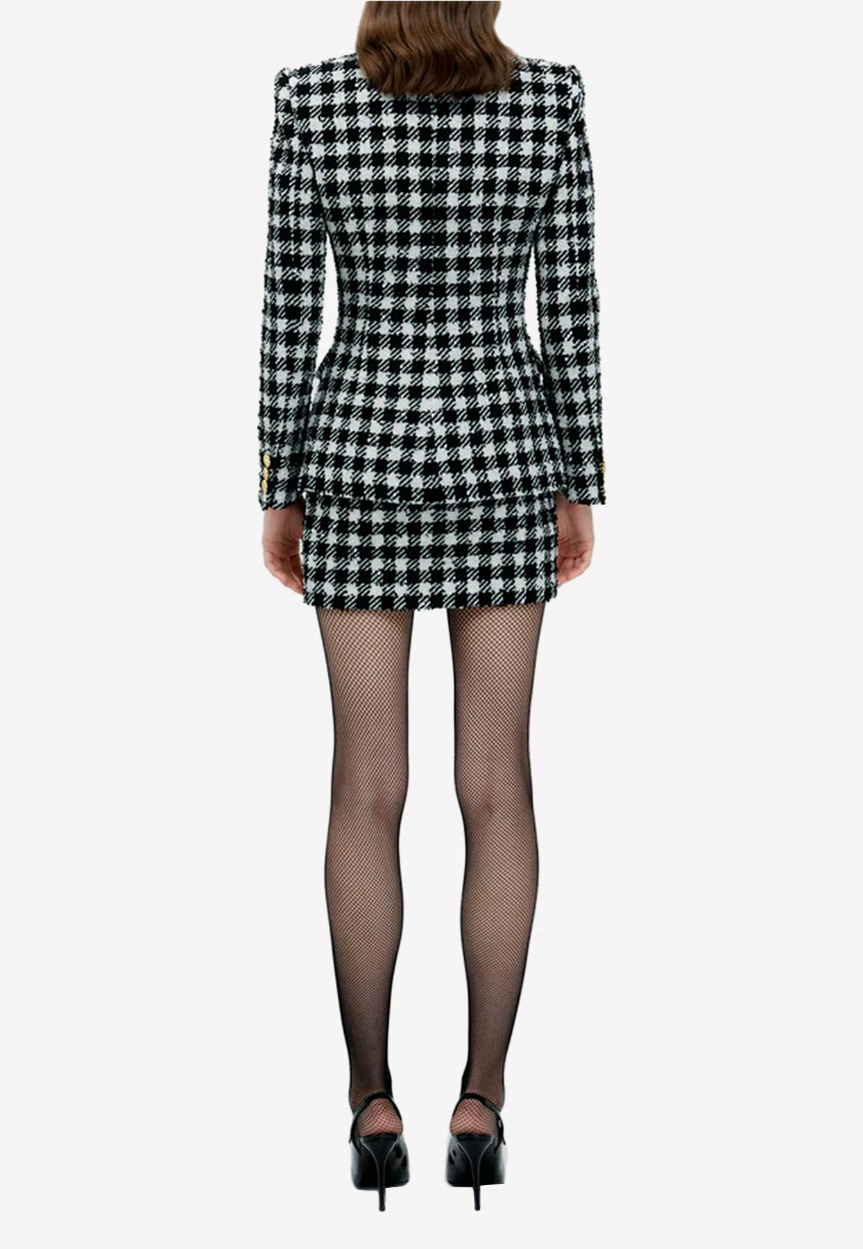 Alessandra Rich Vichy Tweed Mini Skirt Monochrome 2 Alessandra Rich Vichy Tweed Mini Skirt Monochrome - Image 2