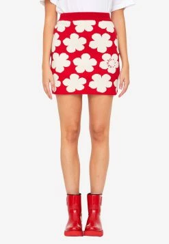 Kenzo Floral Wool Jacquard Mini Skirt Red