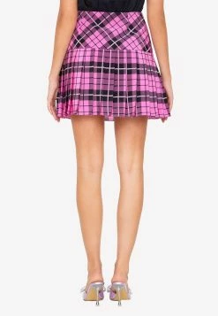 Alessandra Rich Tartan Silk Mini Skirt Pink -Evening Dresses Popular Store MzM1NzY5
