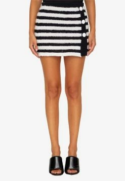 Balmain Stripped Knitted Mini Skirt Monochrome