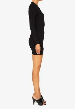 Balmain Padded Shoulder Knitted Mini Dress Black -Evening Dresses Popular Store MzM3ODEx