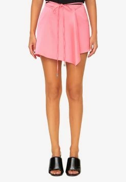 The Attico Asymmetric Mini Wrap Skirt In Satin Pink