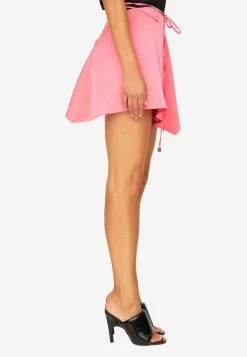 The Attico Asymmetric Mini Wrap Skirt In Satin Pink -Evening Dresses Popular Store MzM4MDEz