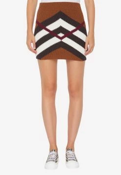 Burberry Chevron Knit Mini Skirt Brown