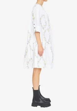 GANNI Floral Embroidered Poplin Dress White -Evening Dresses Popular Store MzMxODcx