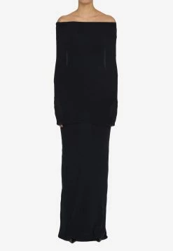 Balenciaga Double-Layer Off-Shoulder Maxi Dress Black