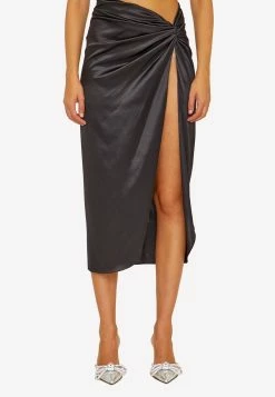 Nuè Knot Silk Midi Skirt Black