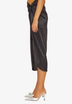 Nuè Knot Silk Midi Skirt Black -Evening Dresses Popular Store MzQyMjAw
