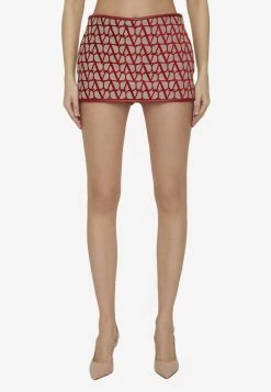 Valentino Iconographe Logo Mini Shorts Red