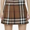 Burberry Check Pleated Mini Skirt In Wool Brown