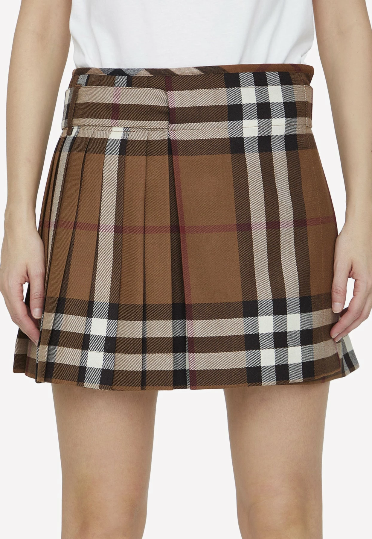 Burberry Check Pleated Mini Skirt In Wool Brown 1 Burberry Check Pleated Mini Skirt In Wool Brown