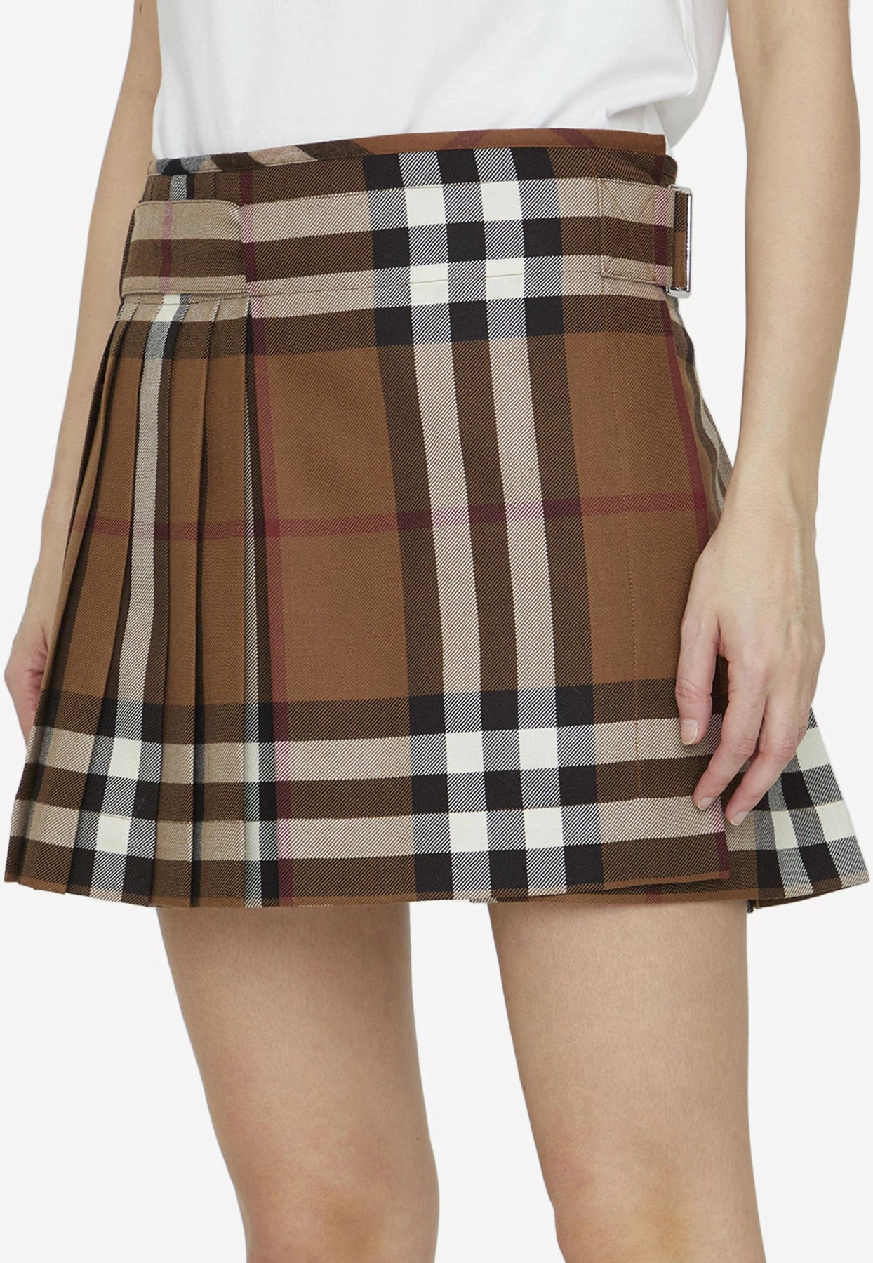 Burberry Check Pleated Mini Skirt In Wool Brown 2 Burberry Check Pleated Mini Skirt In Wool Brown - Image 2