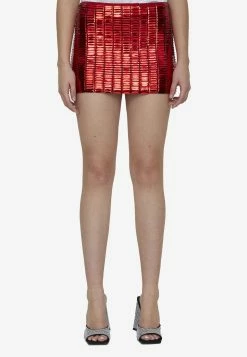 The Attico Rue Rectangular Sequin Mini Skirt Red