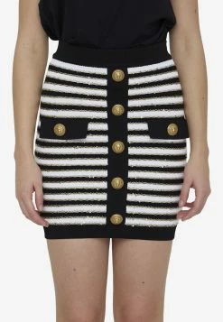 Balmain High-Waist Buttoned Knit Skirt Monochrome