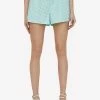 Self-Portrait Rhinestone-Embellished Mini Shorts Turquoise
