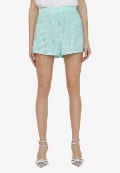 Self-Portrait Rhinestone-Embellished Mini Shorts Turquoise