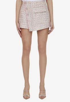 Self-Portrait Bouclé High-Waisted Shorts Pink