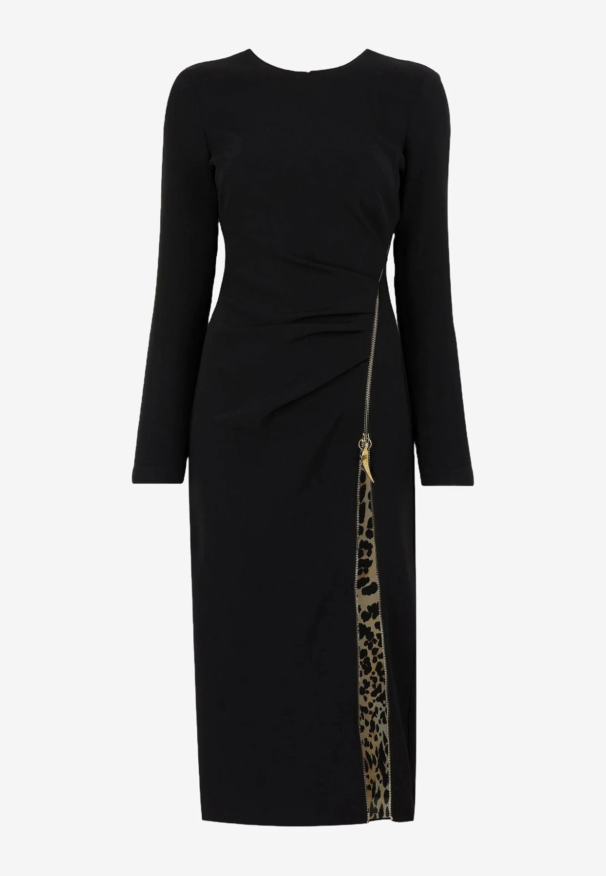 Roberto Cavalli Tiger Tooth Zip Midi Dress Black 4 Roberto Cavalli Tiger Tooth Zip Midi Dress Black - Image 4