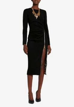 Roberto Cavalli Tiger Tooth Zip Midi Dress Black