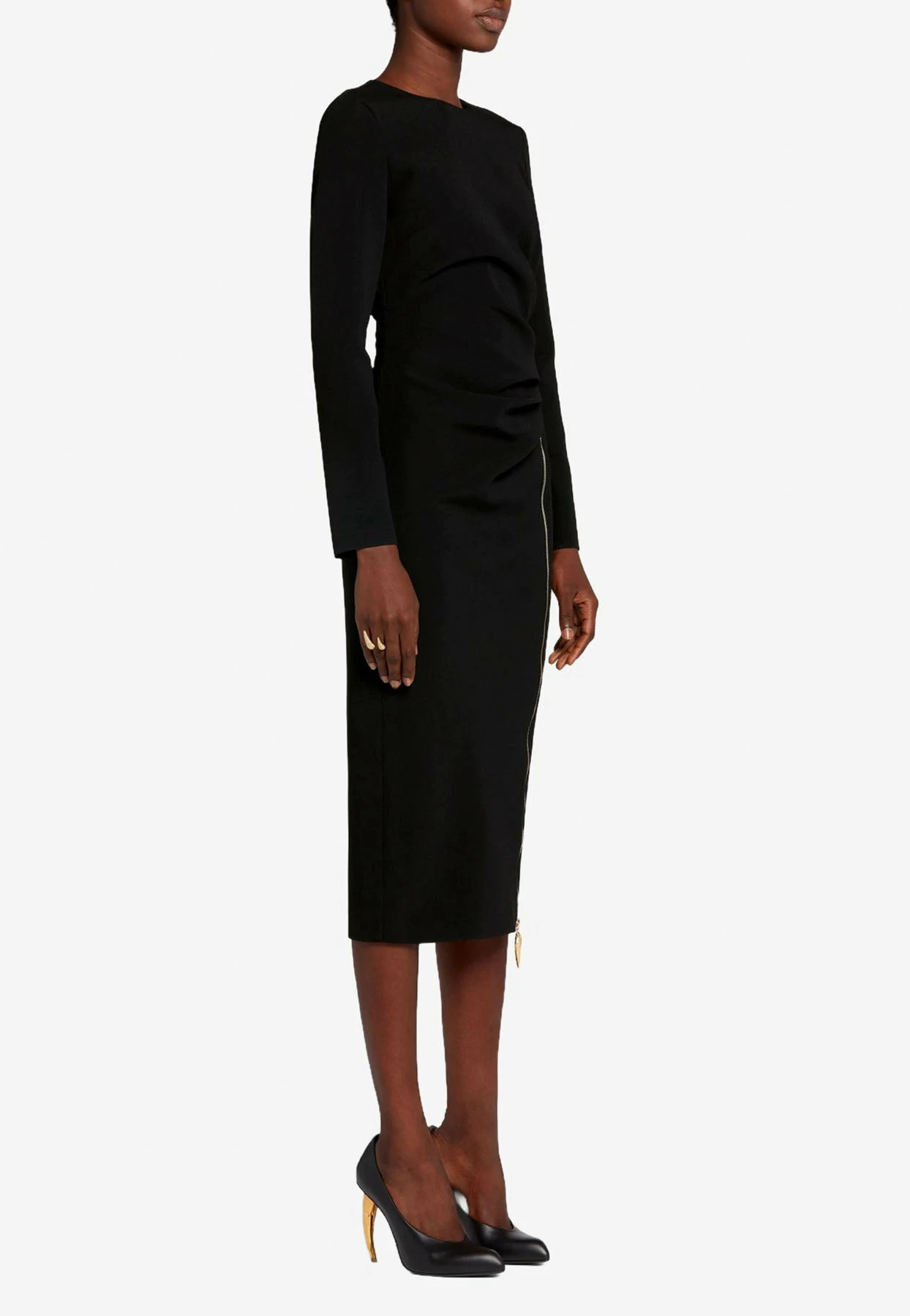 Roberto Cavalli Tiger Tooth Zip Midi Dress Black 2 Roberto Cavalli Tiger Tooth Zip Midi Dress Black - Image 2