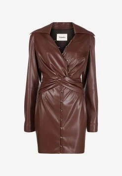 Nanushka Marto Mini Leather Dress Chestnut 9 Nanushka Marto Mini Leather Dress Chestnut -Evening Dresses Popular Store NW22PF DR02447 0