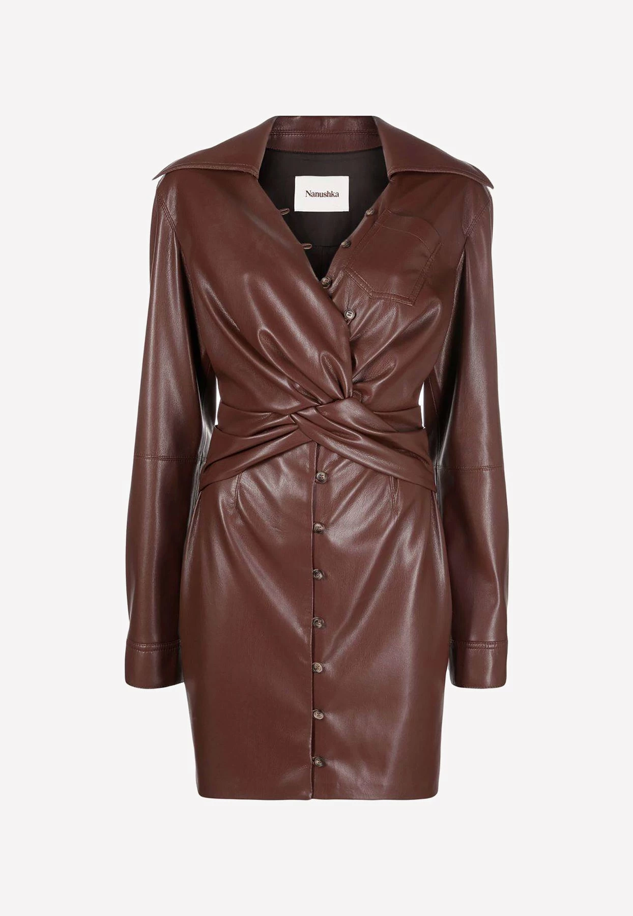 Nanushka Marto Mini Leather Dress Chestnut 5 Nanushka Marto Mini Leather Dress Chestnut - Image 5