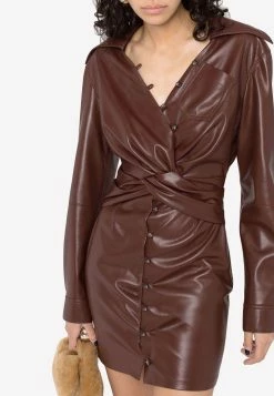 Nanushka Marto Mini Leather Dress Chestnut