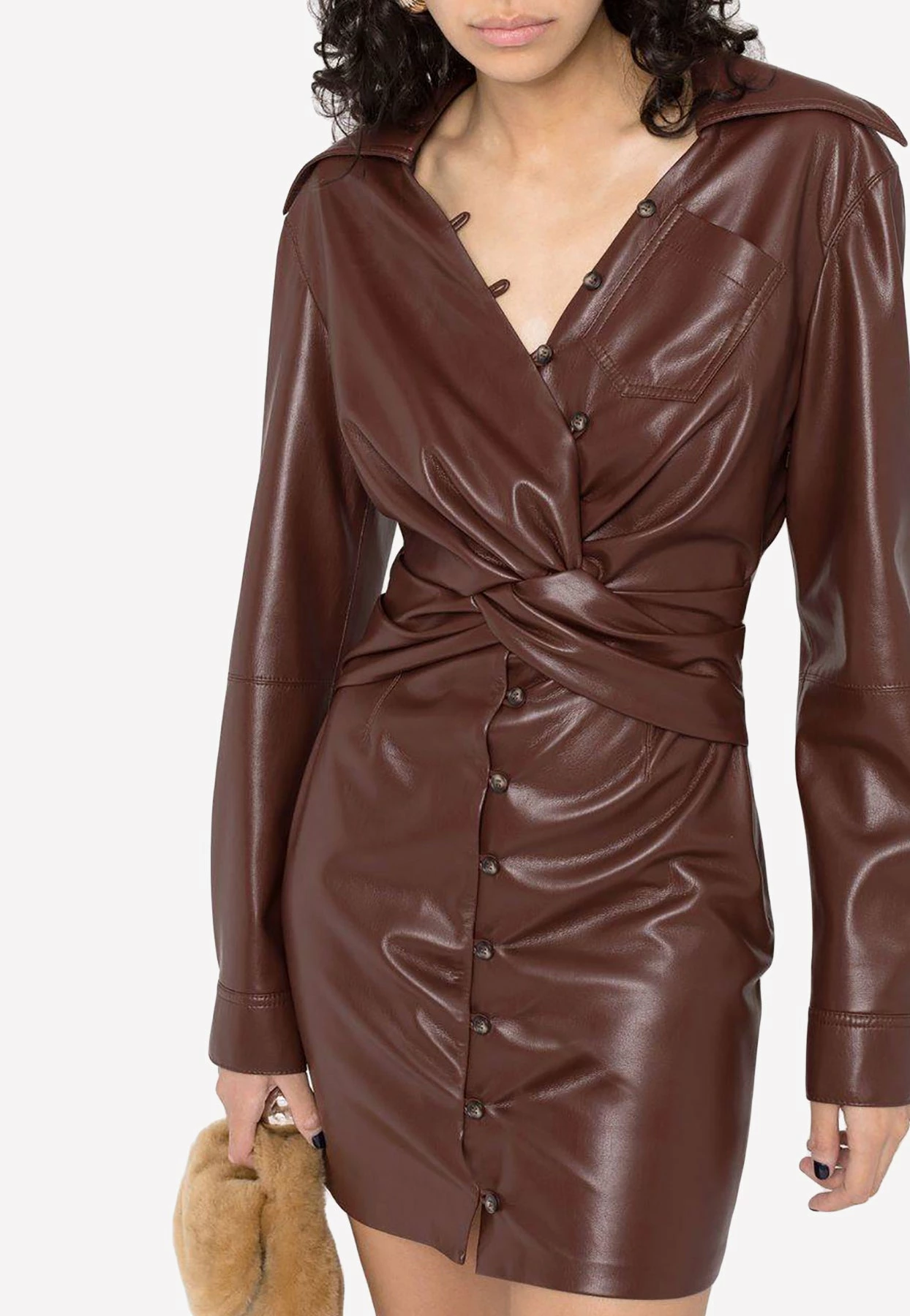 Nanushka Marto Mini Leather Dress Chestnut 1 Nanushka Marto Mini Leather Dress Chestnut