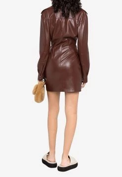 Nanushka Marto Mini Leather Dress Chestnut 7 Nanushka Marto Mini Leather Dress Chestnut -Evening Dresses Popular Store NW22PF DR02447 4