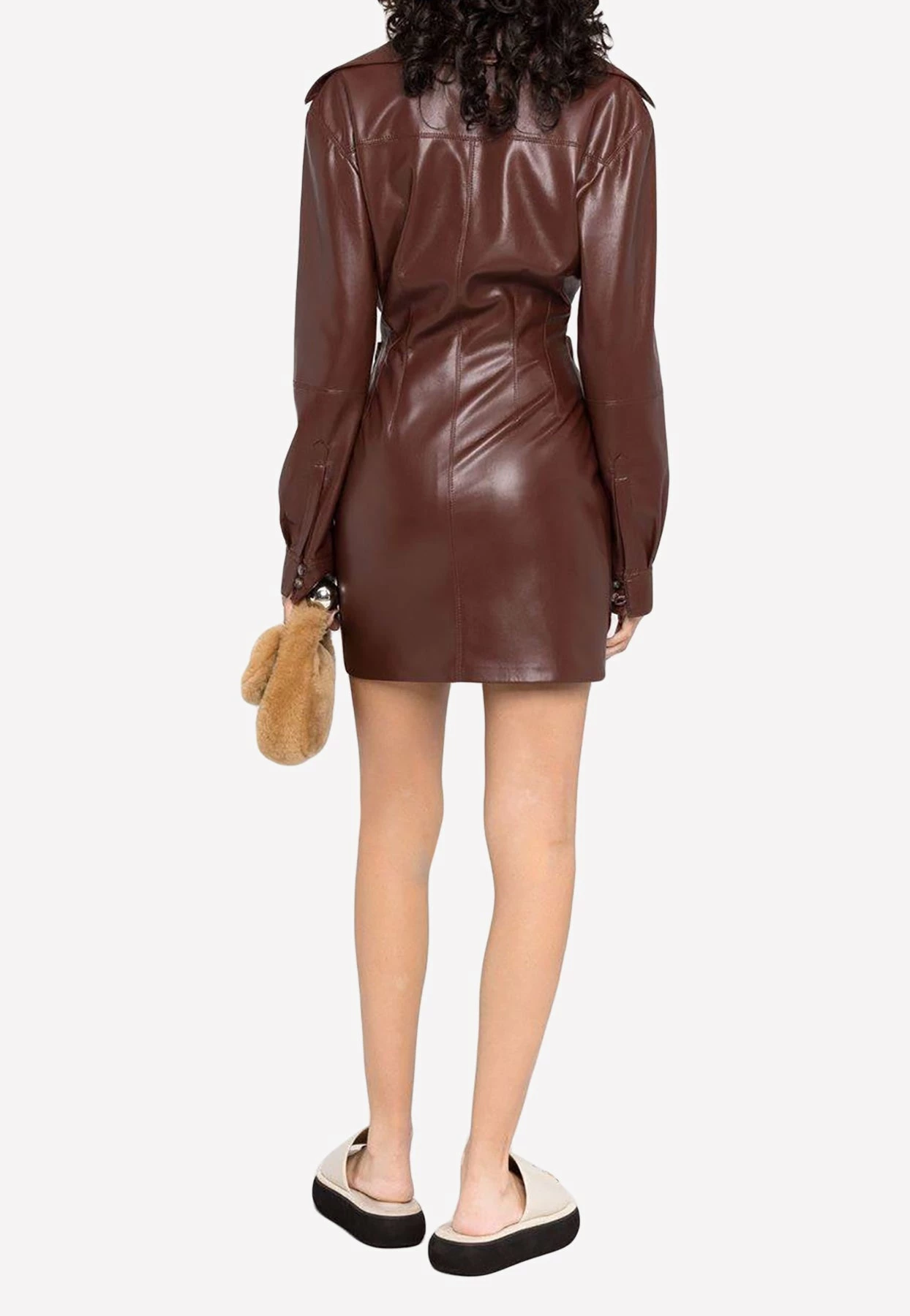 Nanushka Marto Mini Leather Dress Chestnut 3 Nanushka Marto Mini Leather Dress Chestnut - Image 3