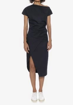 Dawei Cotton Wrap Skirt With Slit Blue