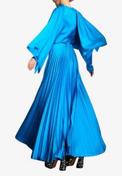 Solace London Henley Pleated Crepe Maxi Skirt Blue -Evening Dresses Popular Store OS31052ABLUE 201