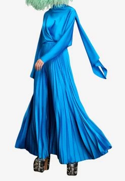 Solace London Henley Pleated Crepe Maxi Skirt Blue