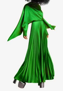 Solace London Henley Pleated Crepe Maxi Skirt Green