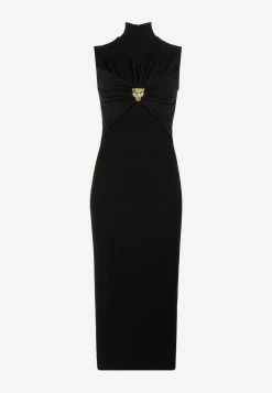 Roberto Cavalli Panther Head Gathered Midi Dress Black 7 Roberto Cavalli Panther Head Gathered Midi Dress Black -Evening Dresses Popular Store PKT107 20JE012 2005051