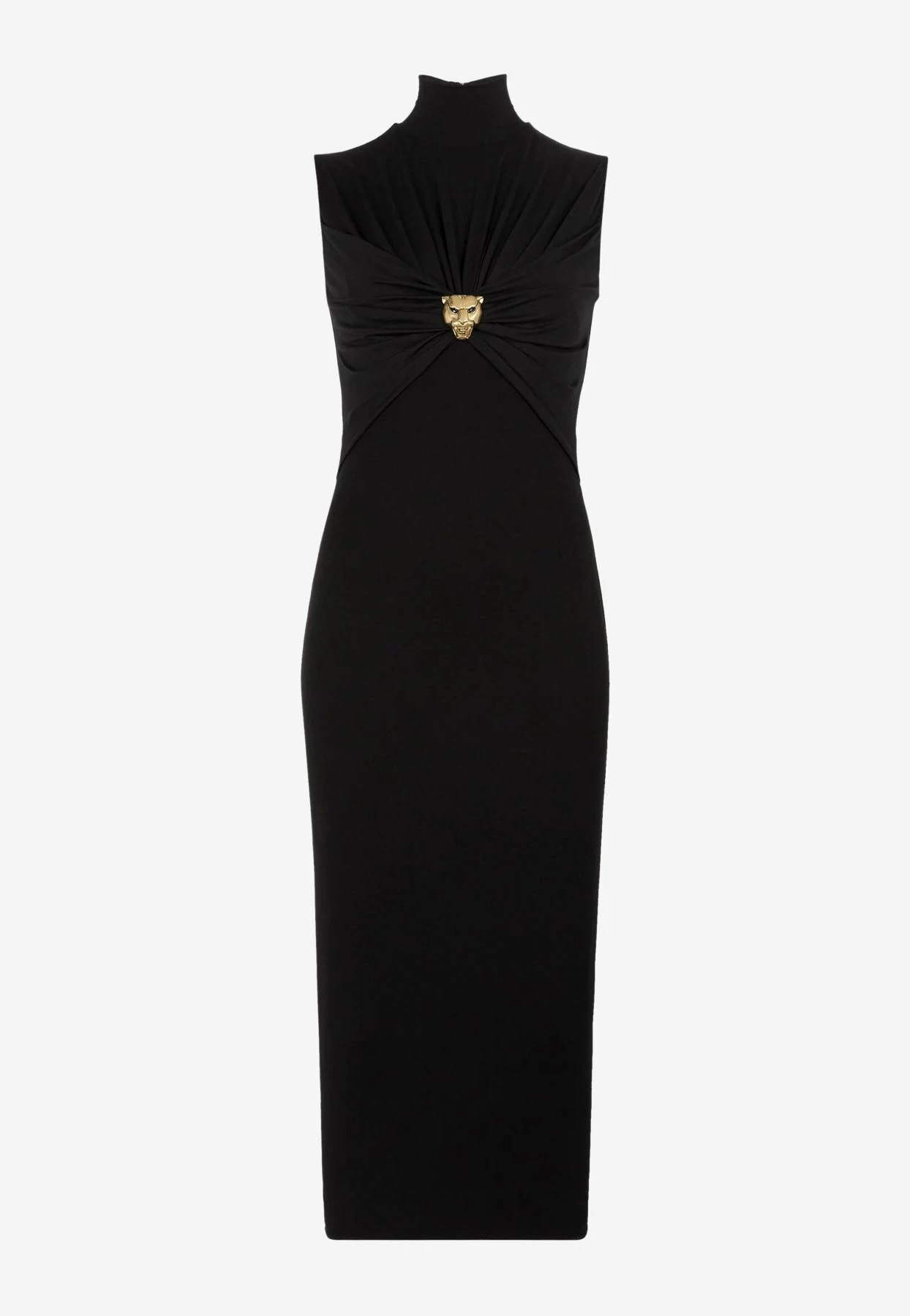 Roberto Cavalli Panther Head Gathered Midi Dress Black 4 Roberto Cavalli Panther Head Gathered Midi Dress Black - Image 4