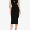 Roberto Cavalli Panther Head Gathered Midi Dress Black