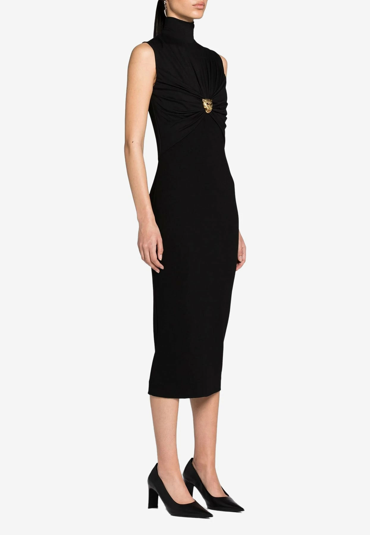 Roberto Cavalli Panther Head Gathered Midi Dress Black 2 Roberto Cavalli Panther Head Gathered Midi Dress Black - Image 2